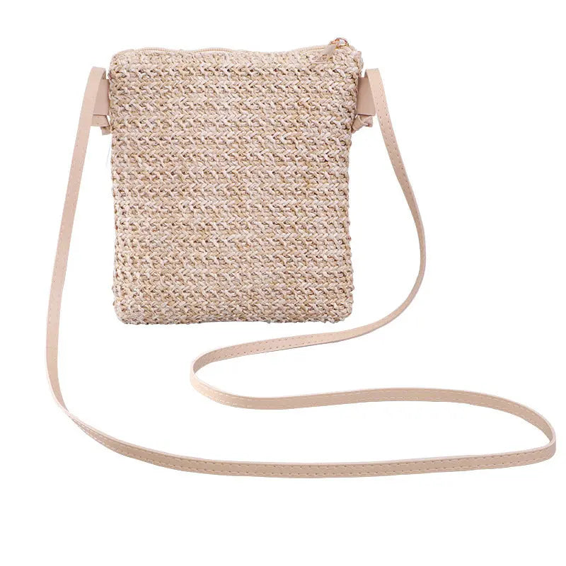 Mobile Phone Diagonal Bag Solid Color Straw Woven Female Bag Angel Wishes