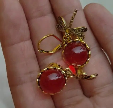 Fashion Jewelry Women's Earrings Hanging Vintage Dragonfly Pendant Earring Boho Chakra Blue Moonstone Drop Earrings For Women Wedding Charm Ethnic Jewellery Angel Wishes