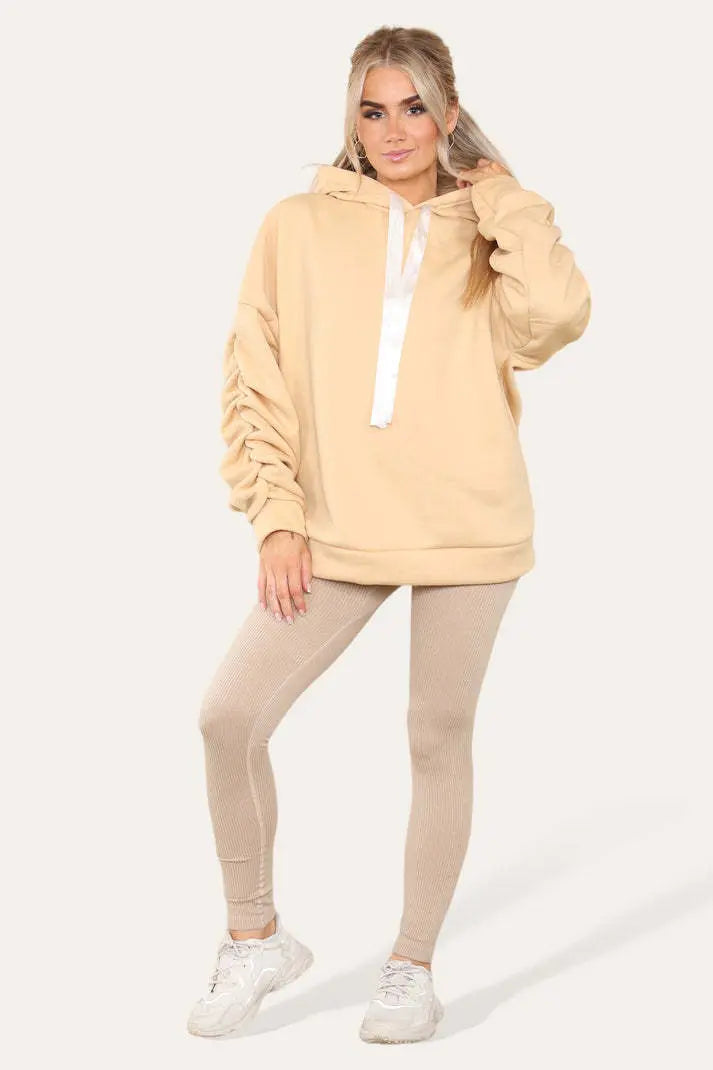 Oversized Ruched Sleeves Hoodie With Satin Ribbon Angel Wishes