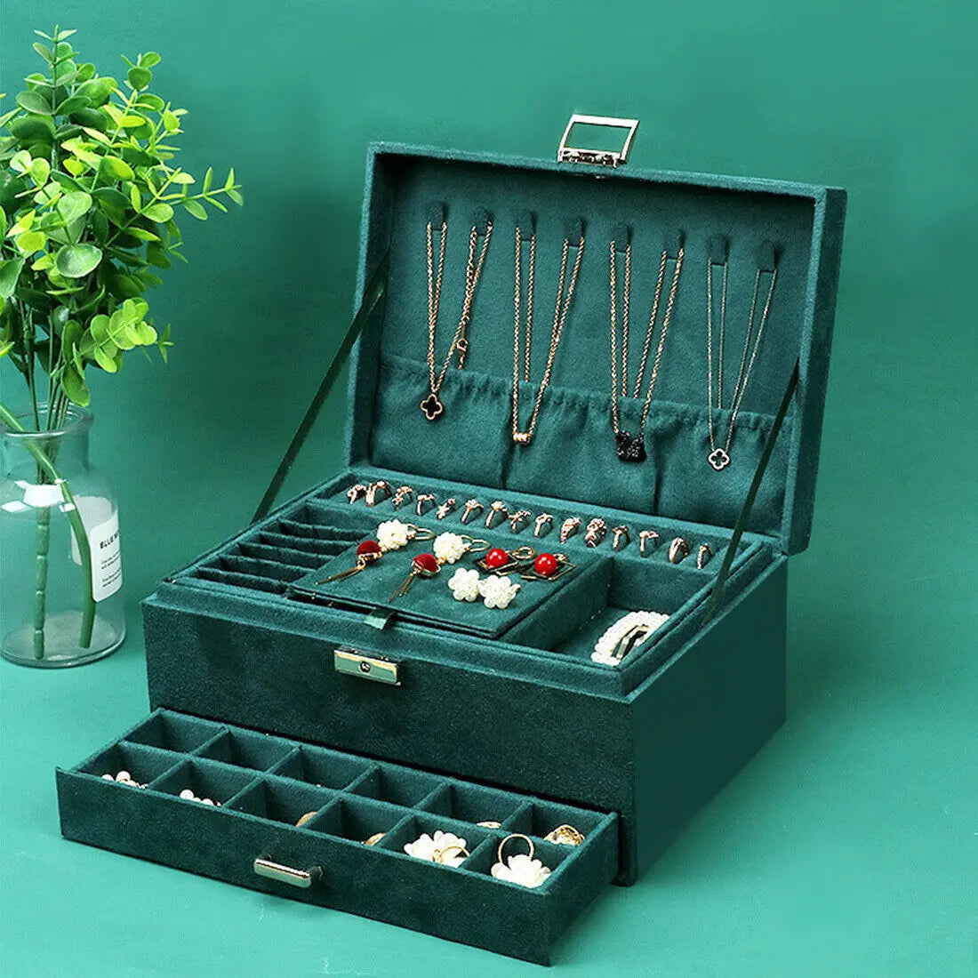 3 Layer Grey Jewellery Box Organizer Rings Necklaces Jewellry Storage Case Box Angel Wishes