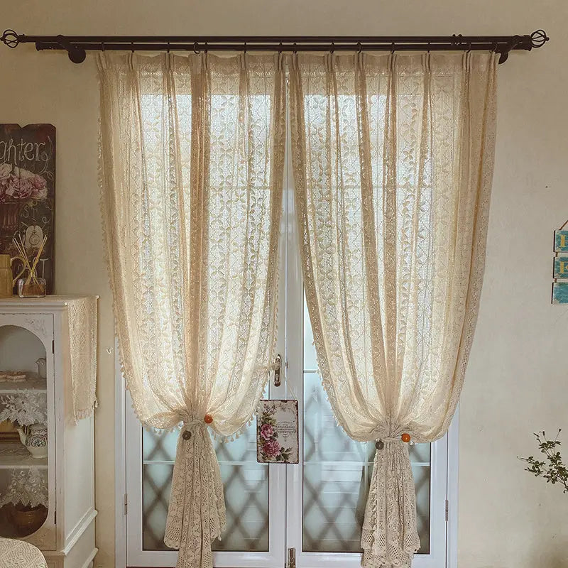 Cotton Linen Crochet Hollow Living Room Curtains Angel Wishes