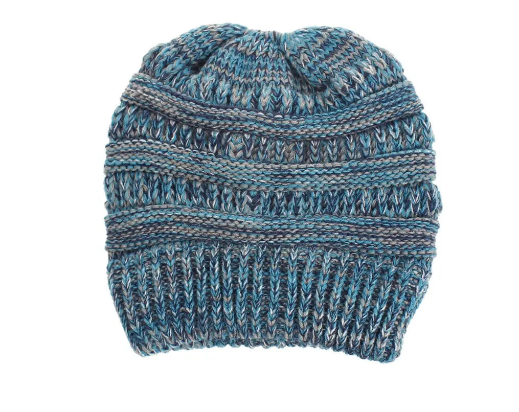 Mixed Color Knitted Wool Hat Ladies Non-labeled Ponytail Hat Angel Wishes