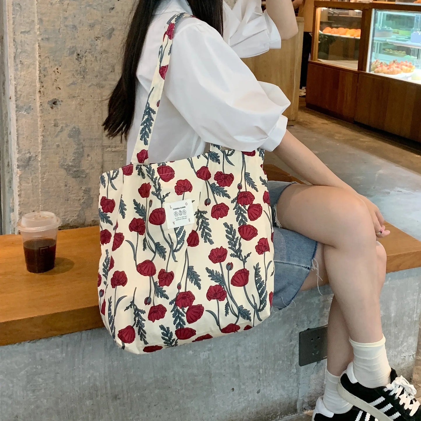 Floral Canvas Tote Bag Angel Wishes