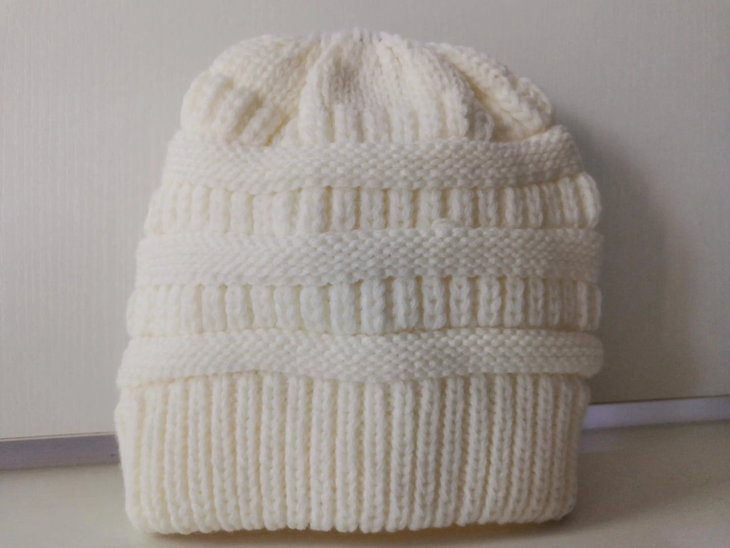 Mixed Color Knitted Wool Hat Ladies Non-labeled Ponytail Hat Angel Wishes
