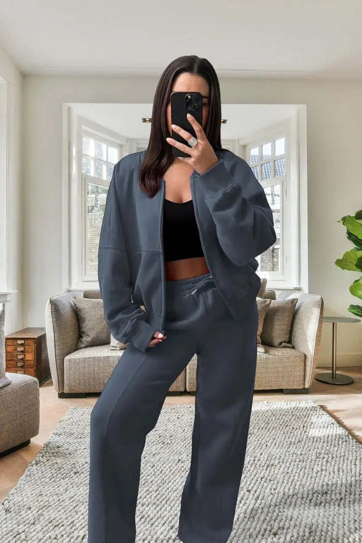 Bomber New Style Oversized Fleece Zipper And Wide Leg Tracksuit Angel Wishes