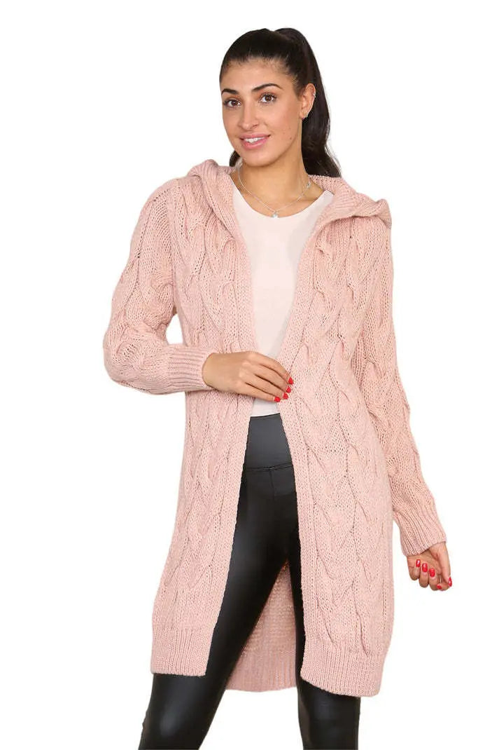 Knitted Cables Hooded Long Over Sized Cardigan Angel Wishes