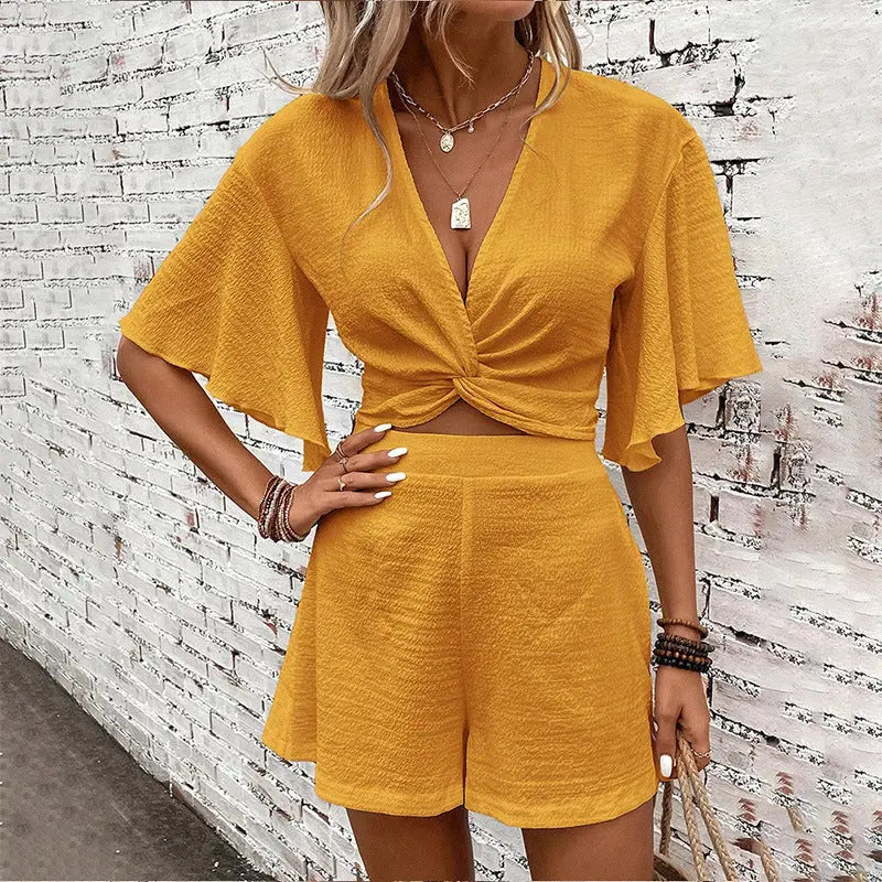 Ruffle Sleeve Short-sleeved Top & Shorts Angel Wishes