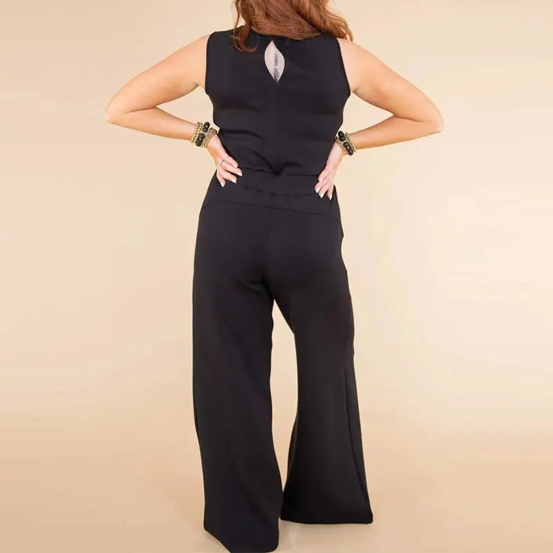 Solid Color Jumpsuit Sleeveless Tops Tie Elastic Pants Romper Angel Wishes