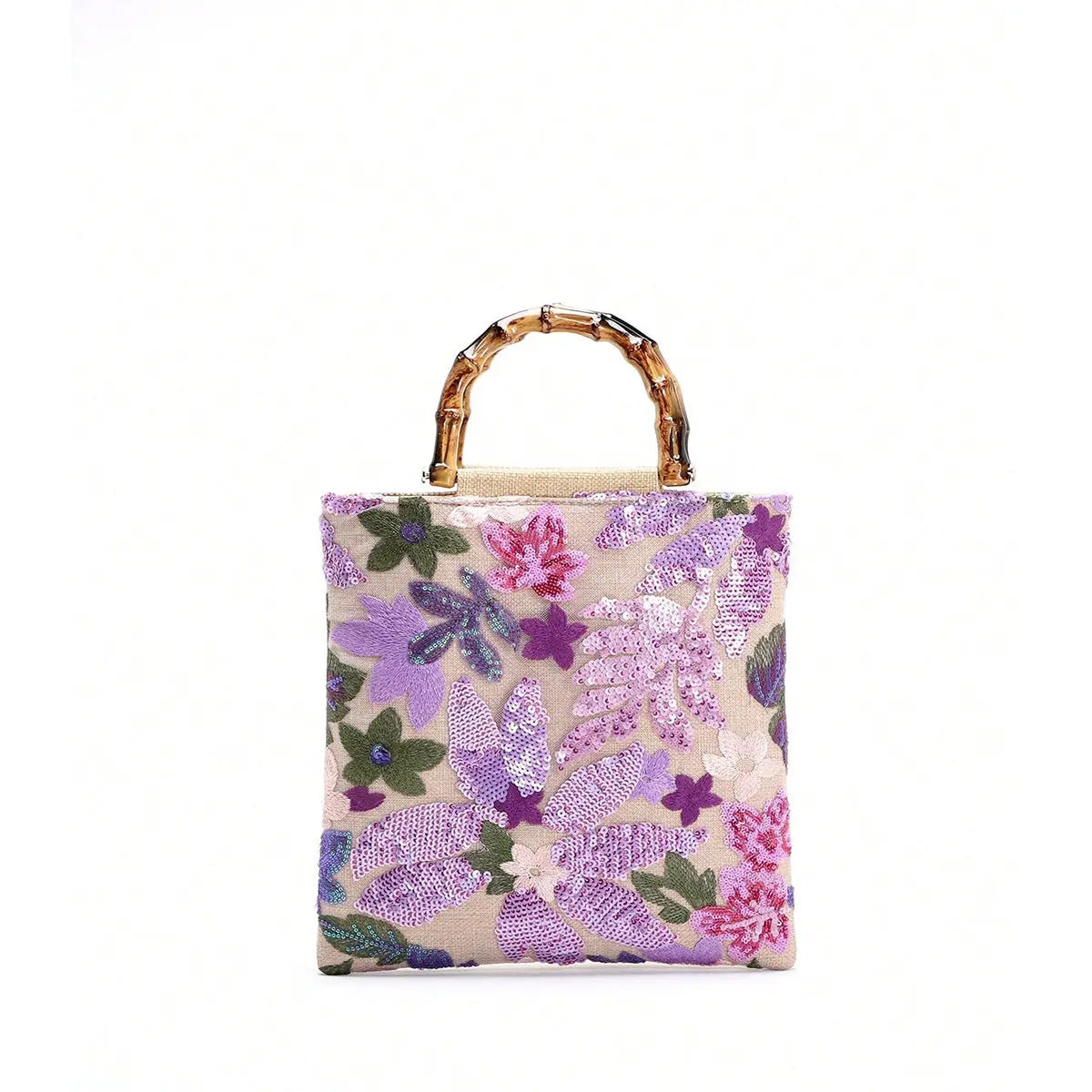 Colorful Sequins Vintage Embroidered Bamboo Handbag Angel Wishes