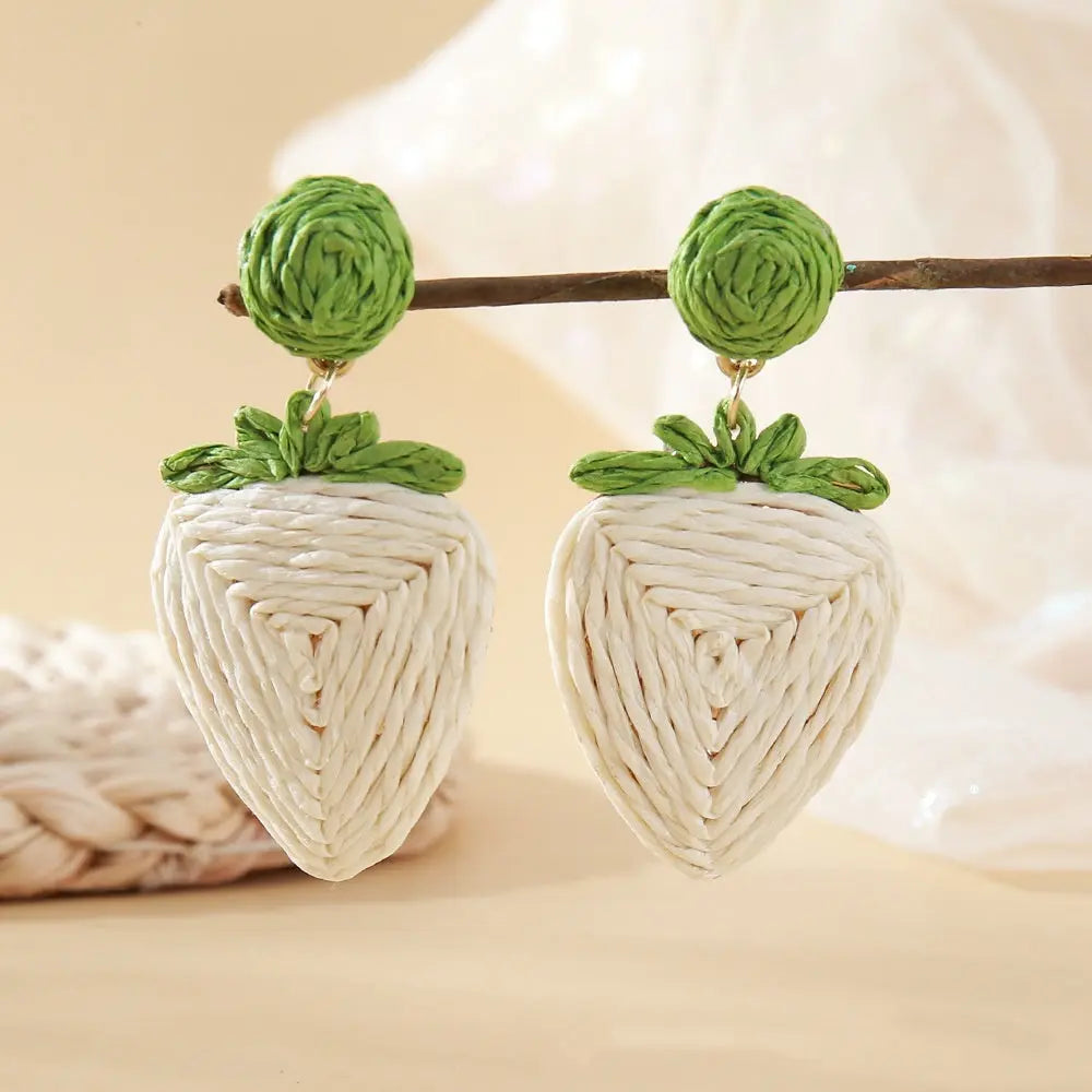 Raffia Woven Strawberry Earrings Vacation Style Angel Wishes