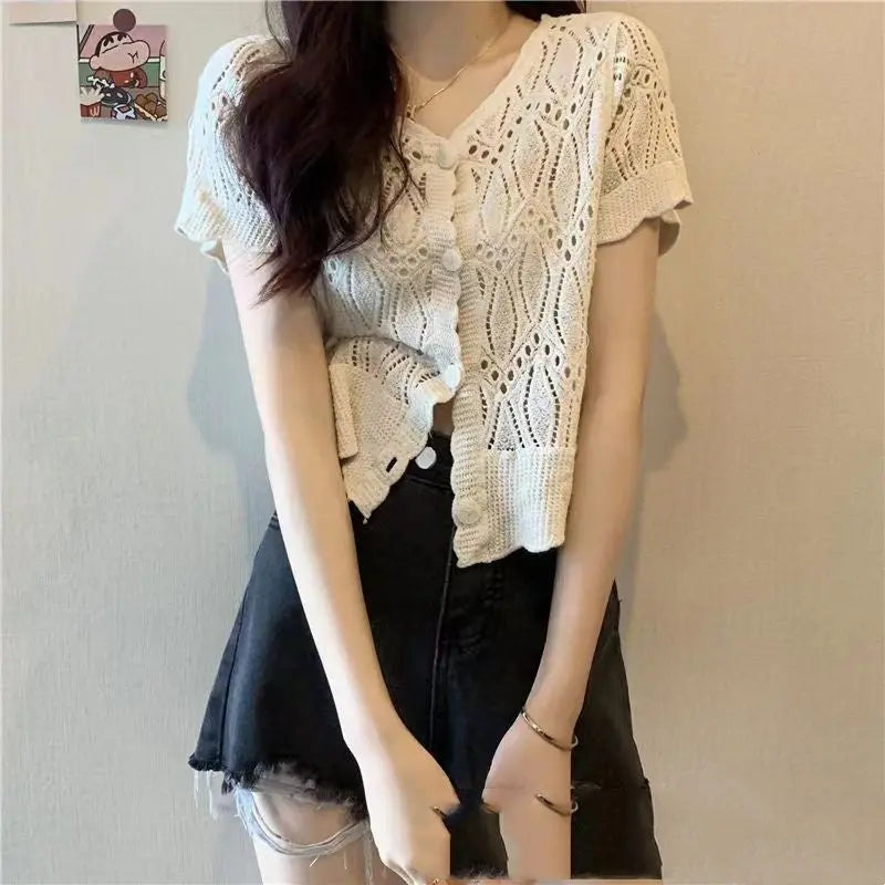 Crochet Thin Loose Long Sleeve top Angel Wishes