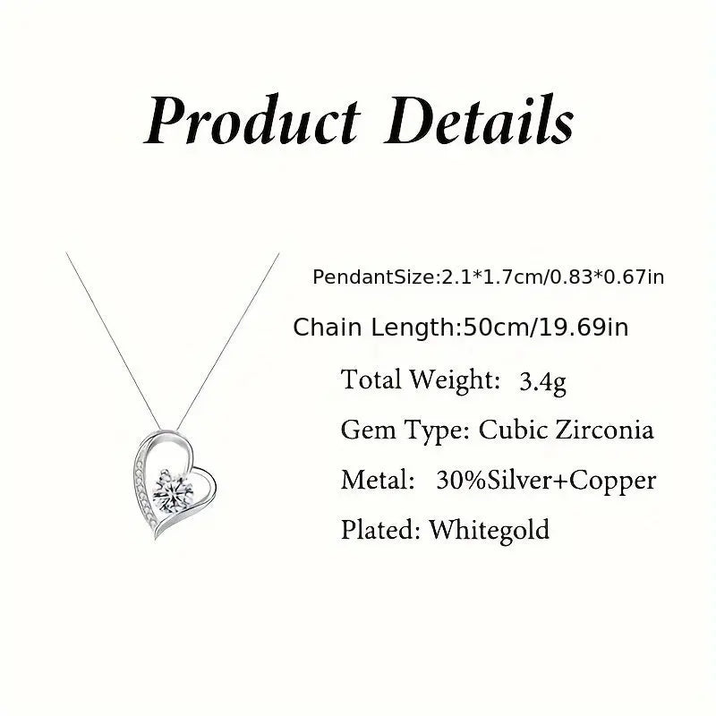Cubic Zirconia Heart Necklace With Heart For Gifts 925 Sterling Silver Necklace Angel Wishes