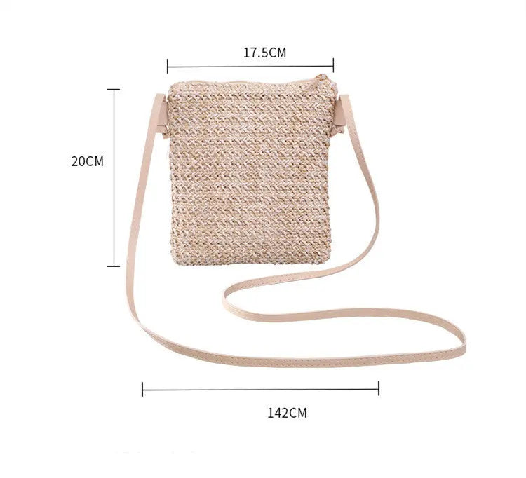 Mobile Phone Diagonal Bag Solid Color Straw Woven Female Bag Angel Wishes