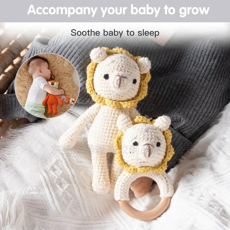 Handmade Doll Set Animal Crochet Rattle Baby Biteable Comfort Toy Angel Wishes
