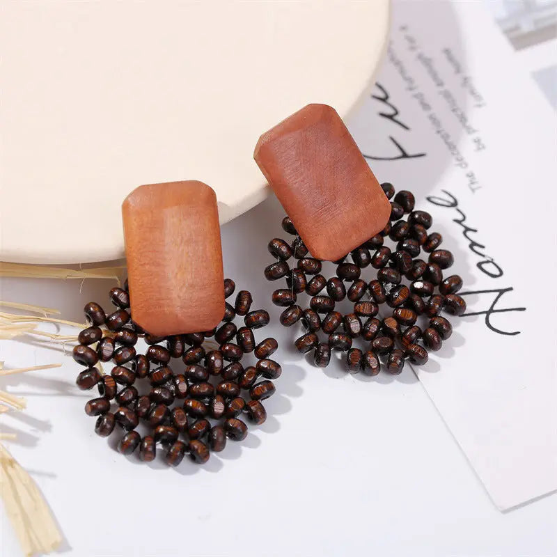 Woven wood vintage earrings Angel Wishes