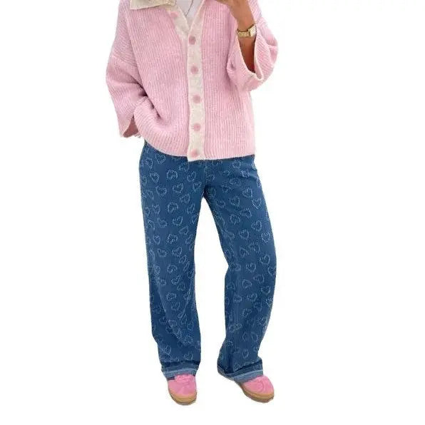 Denim Trousers Love Crochet Wash Straight Angel Wishes