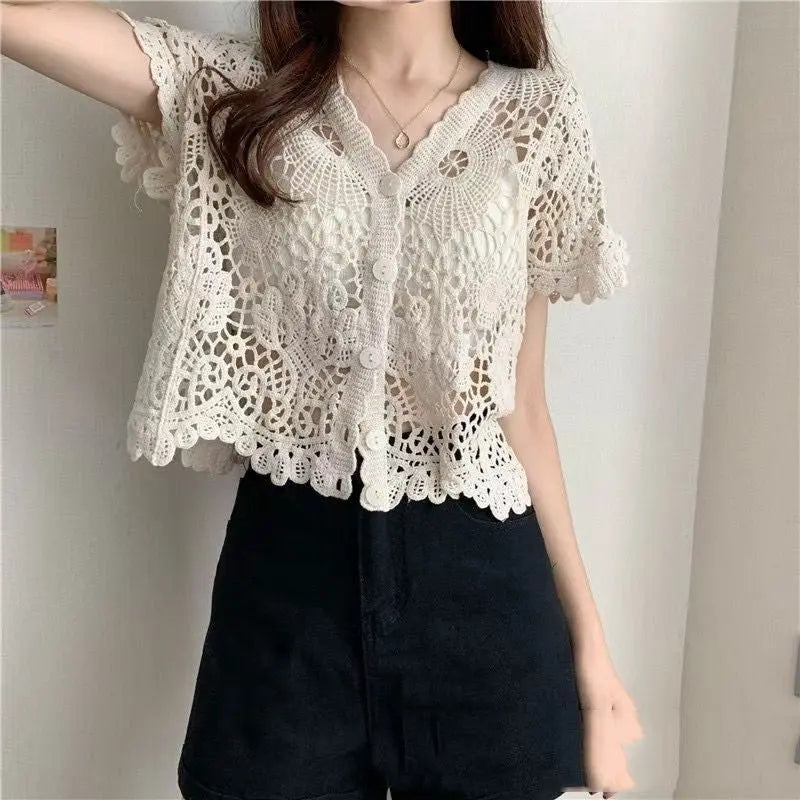 Crochet Thin Loose Long Sleeve top Angel Wishes