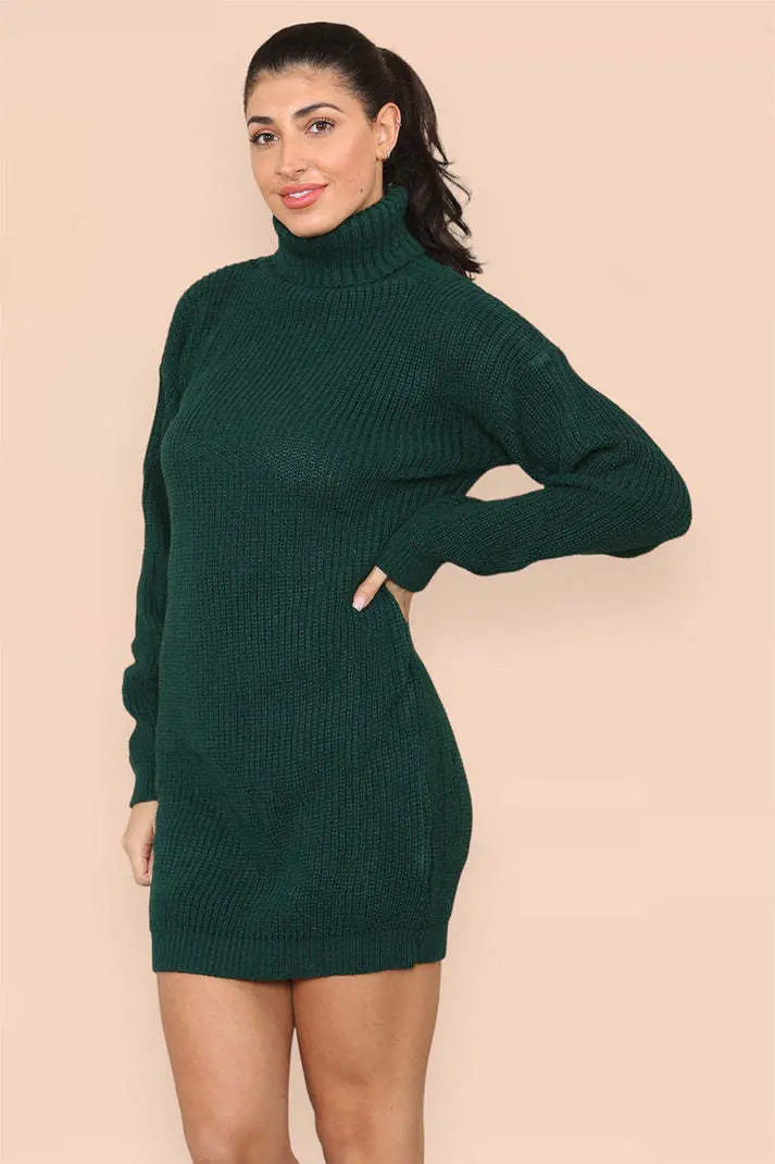 Polo Roll Neck Over Sized Ribbed Knitted Florescent Chunky Sweater Jumper Dress Angel Wishes