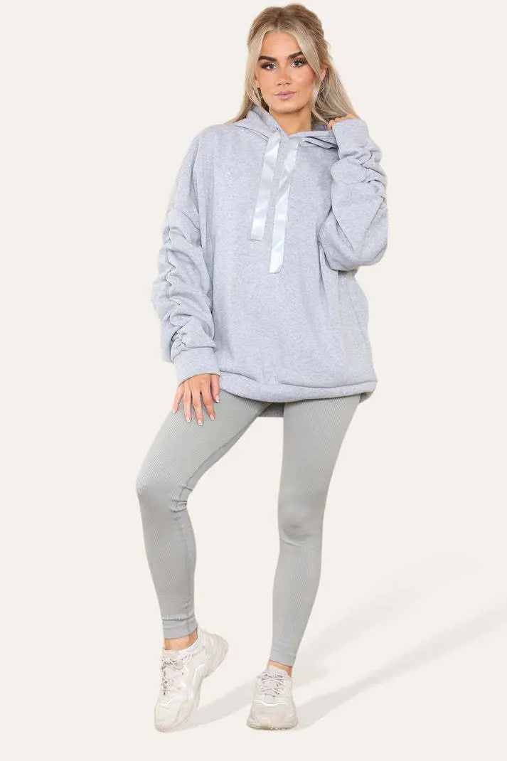 Oversized Ruched Sleeves Hoodie With Satin Ribbon Angel Wishes