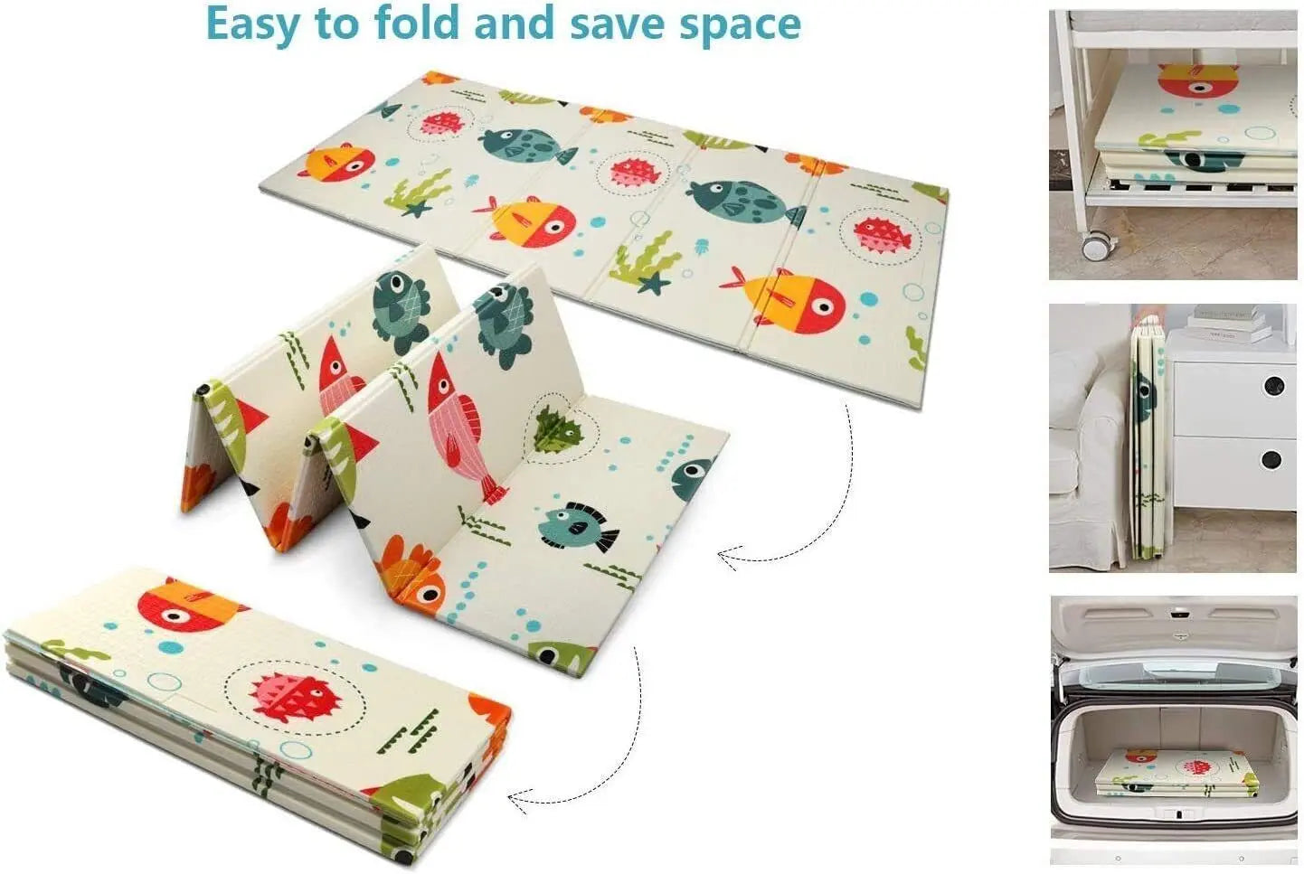 2 Sided Baby Play Mat Reversible Baby Kids Crawling Mat Folding Waterproof Mat Angel Wishes