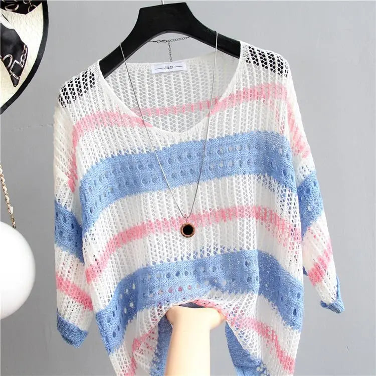 Striped Loose Knit Top Angel Wishes