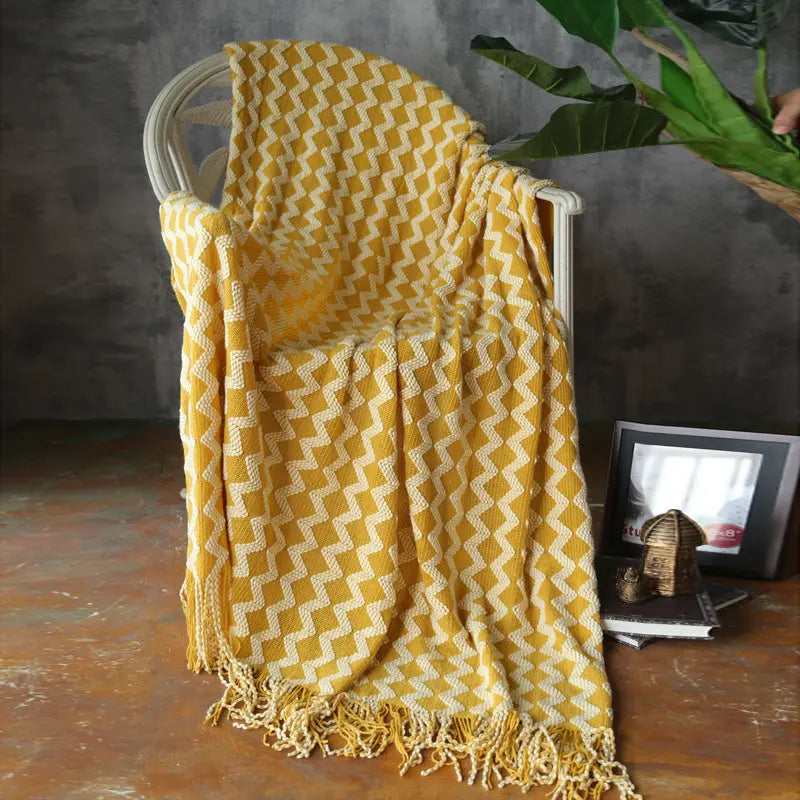 Knitted Tassel Decoration Sofa Nap Blanket With Towel Angel Wishes
