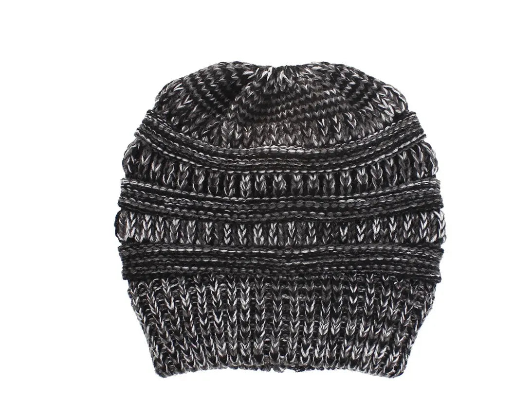 Mixed Color Knitted Wool Hat Ladies Non-labeled Ponytail Hat Angel Wishes