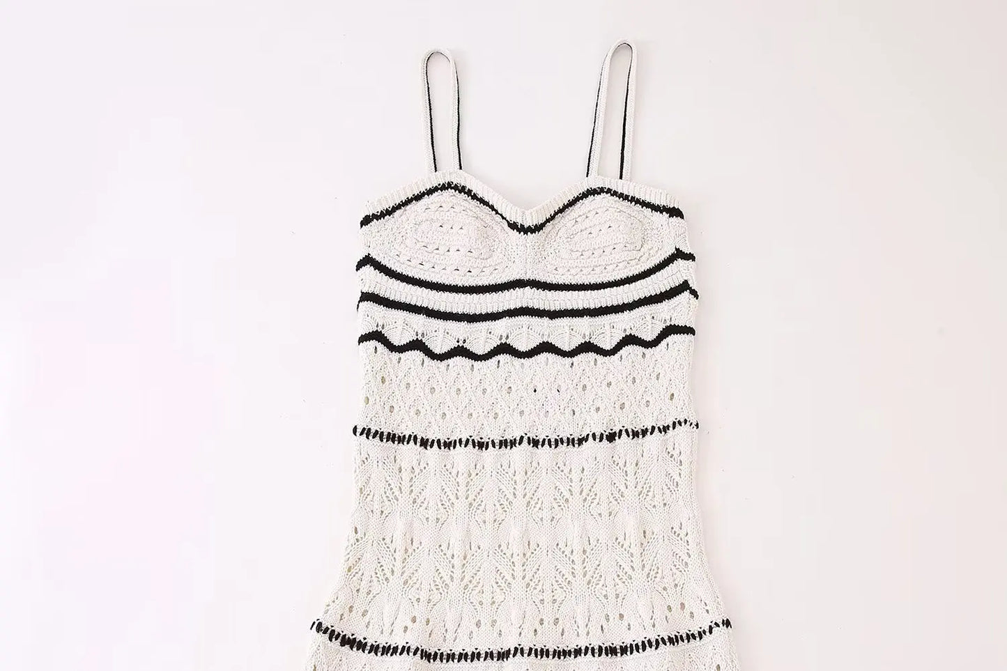 Black Edge Contrast Color Knitted Hollowed Out Suspender Dress Angel Wishes