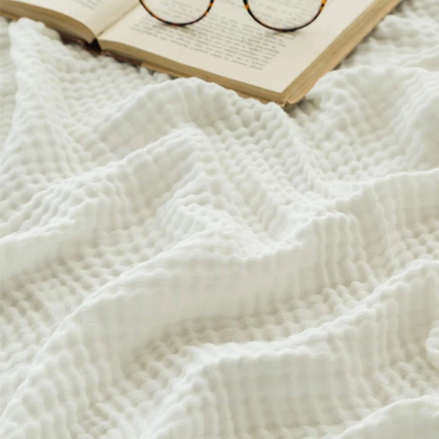 EMME Cotton Throw Blanket 100% Muslin Soft Blanket for Couch 4-Layer Breathable Gauze All Season Soft and Lightweight Pre-Washed Cotton Blanket(White, 140 x 190cm) Angel Wishes