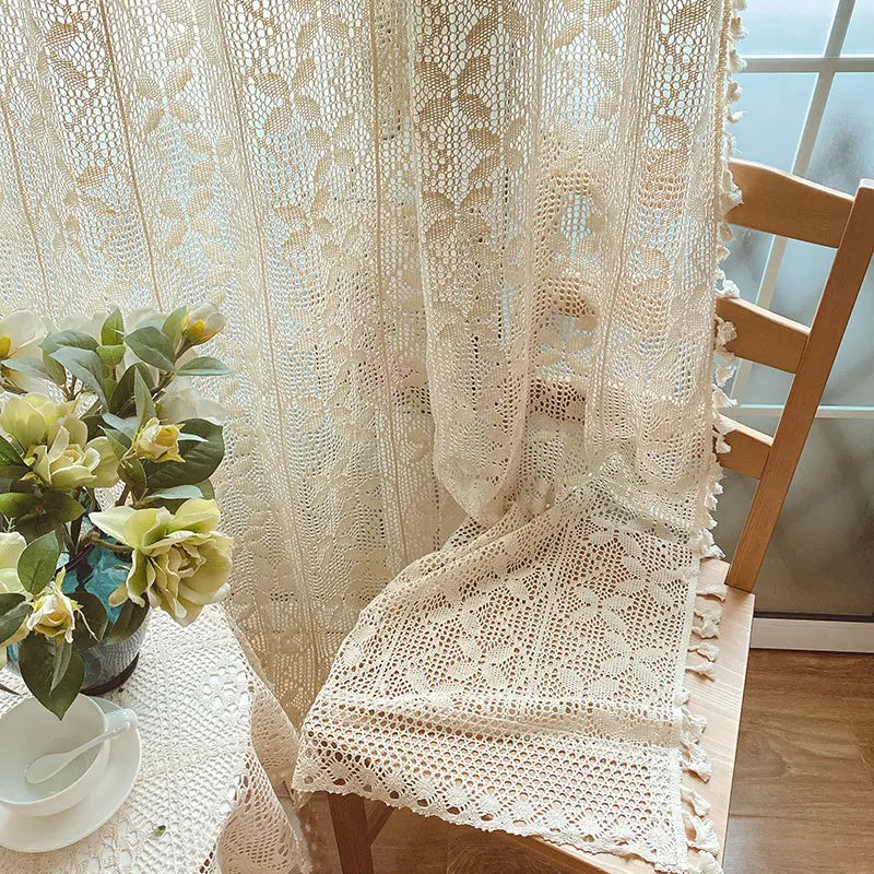 Cotton Linen Crochet Hollow Living Room Curtains Angel Wishes