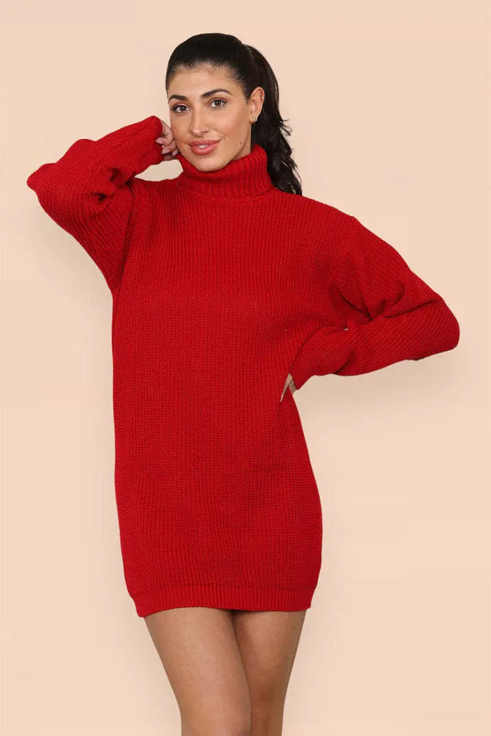 Polo Roll Neck Over Sized Ribbed Knitted Florescent Chunky Sweater Jumper Dress Angel Wishes