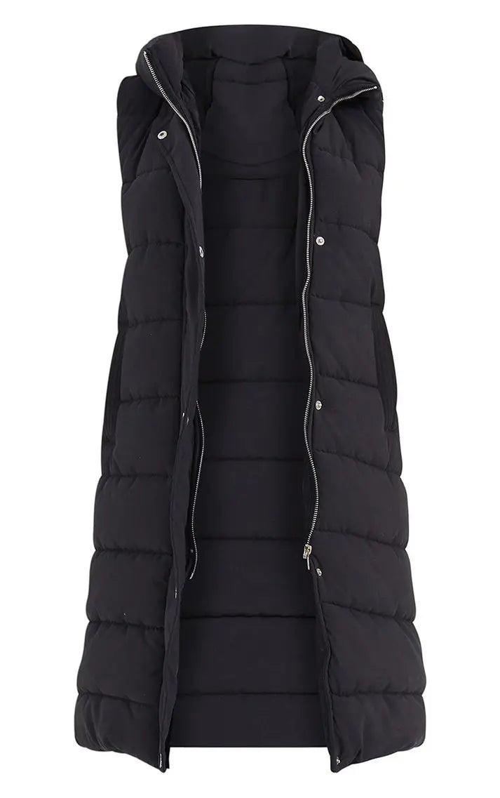 Long Hooded Gilet Ladies Girls Warm Padded Sleeveless Bodywarmer - Angel Wishes