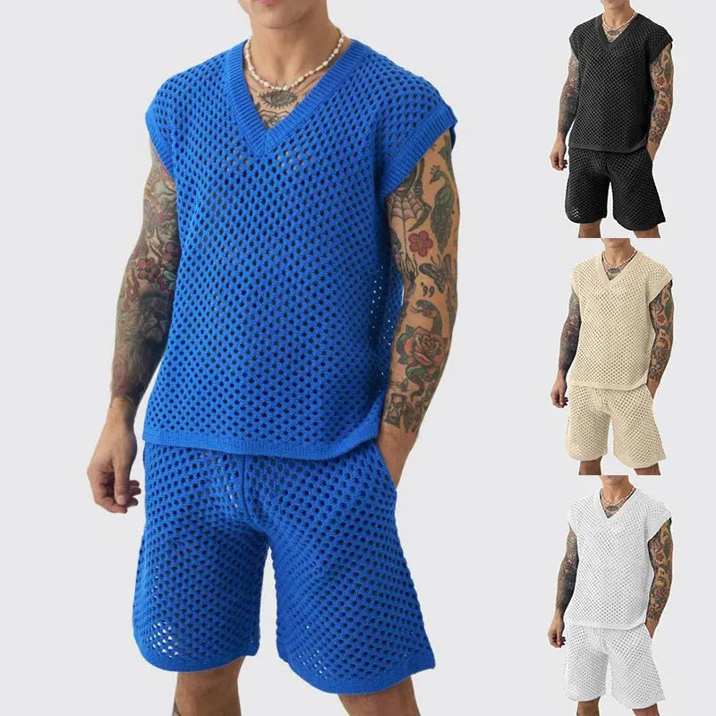 Men's V-neck Knitted Vest Shorts Suit Angel Wishes