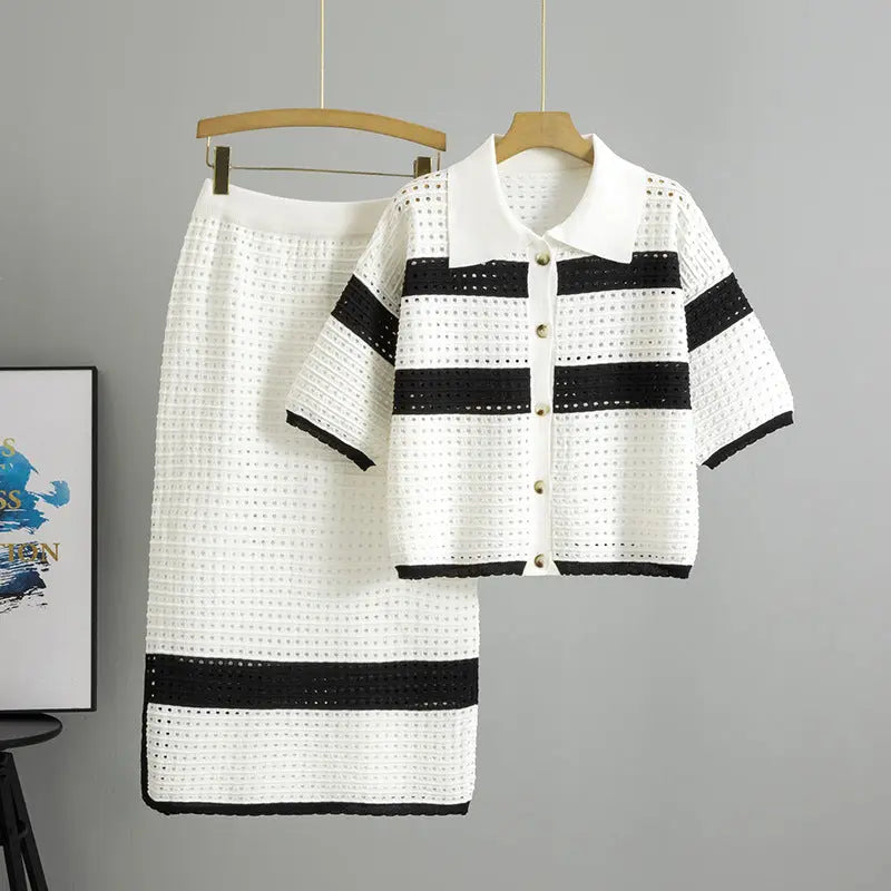 Knitted Short-sleeved top and Skirt Two-piece Set Angel Wishes