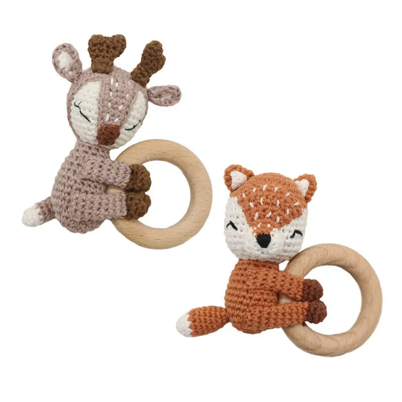 Handmade Crochet Fox Elk Rattle Toy Baby Molar Teether Angel Wishes