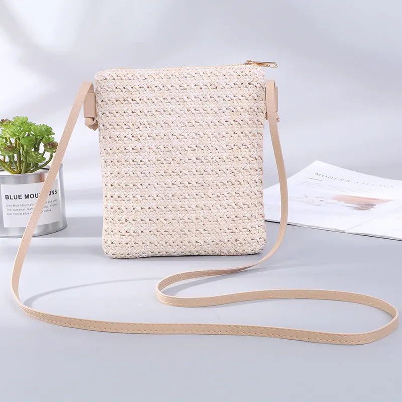 Mobile Phone Diagonal Bag Solid Color Straw Woven Female Bag Angel Wishes