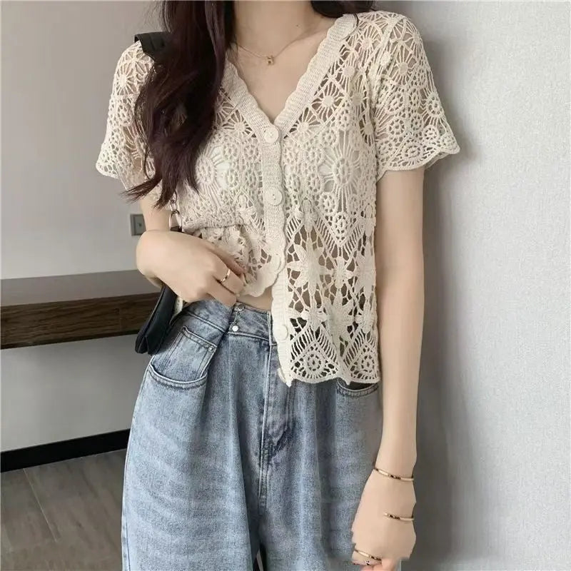 Crochet Thin Loose Long Sleeve top Angel Wishes