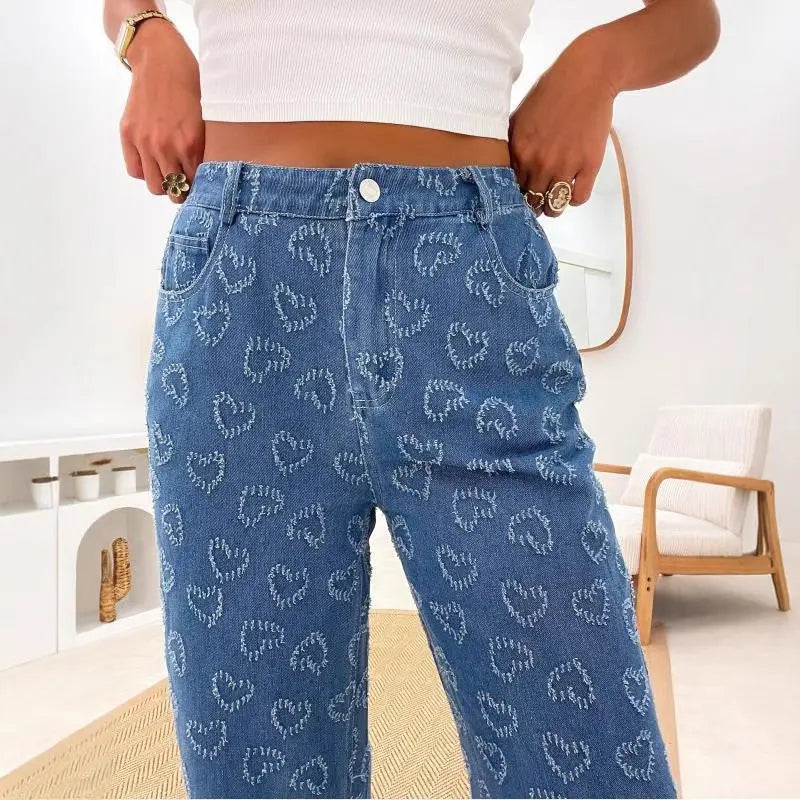 Denim Trousers Love Crochet Wash Straight Angel Wishes