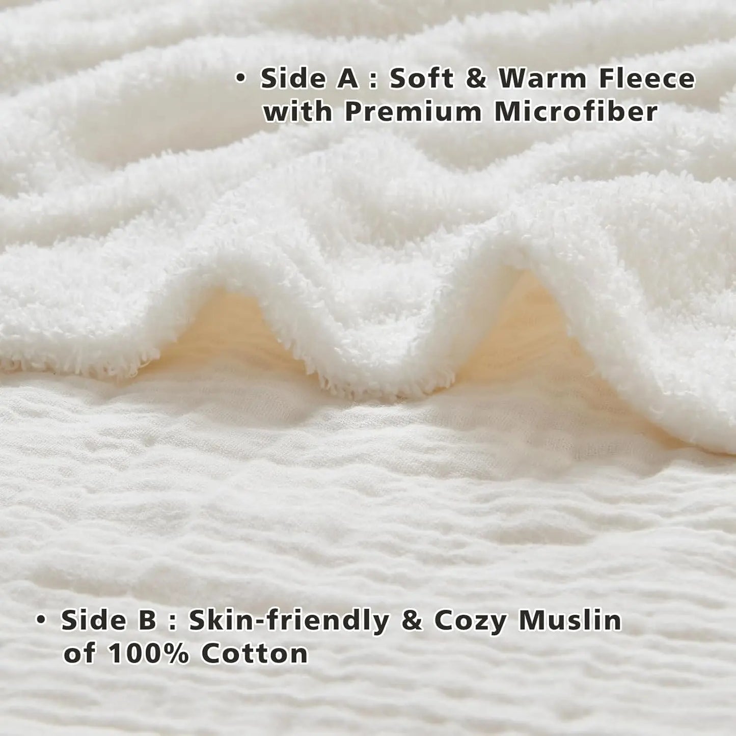 EMME Cotton Throw Blanket 100% Muslin Soft Blanket for Couch 4-Layer Breathable Gauze All Season Soft and Lightweight Pre-Washed Cotton Blanket(White, 140 x 190cm) Angel Wishes