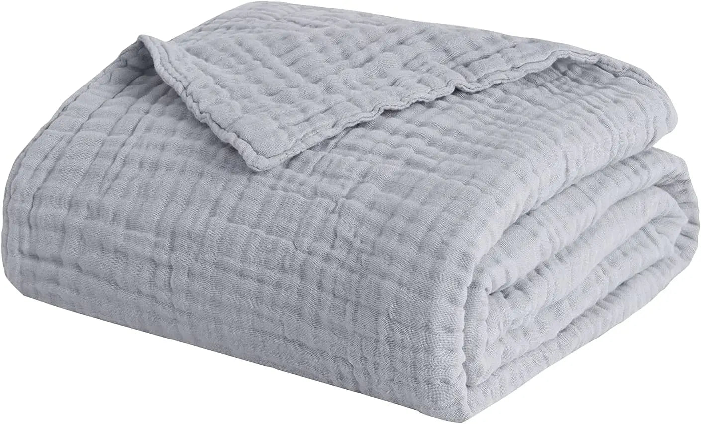 EMME Cotton Throw Blanket 100% Muslin Soft Blanket for Couch 4-Layer Breathable Gauze All Season Soft and Lightweight Pre-Washed Cotton Blanket(White, 140 x 190cm) Angel Wishes