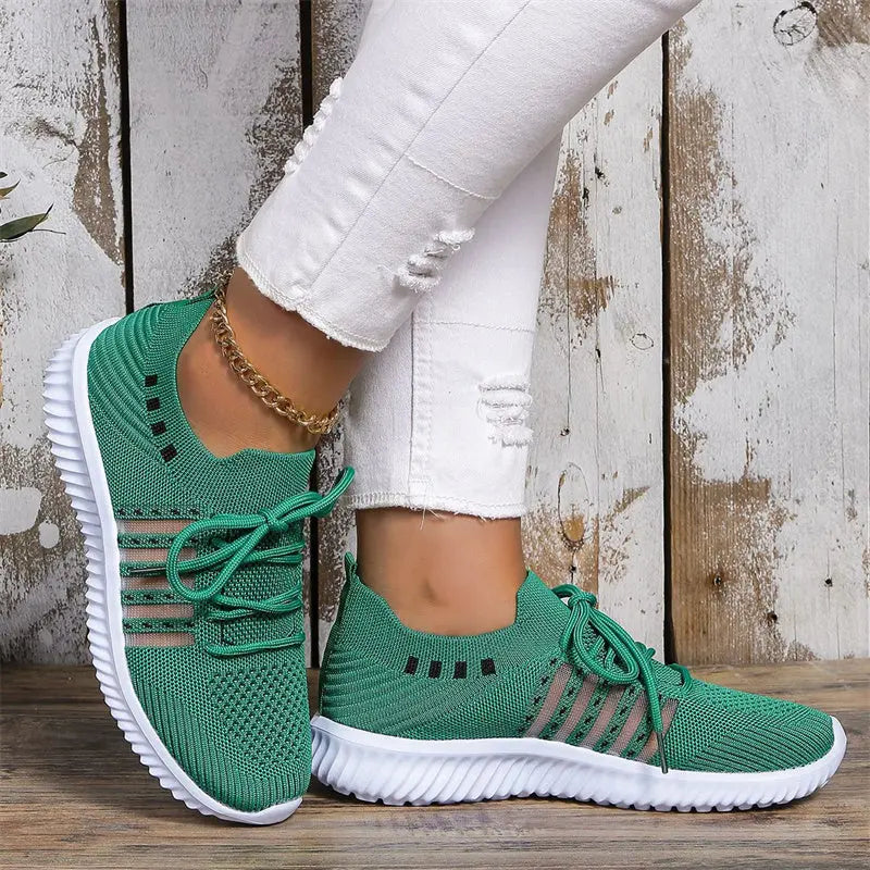 Casual Lace-up Mesh Sneakers Breathable Flying Woven Round Toe Walking Running Sports Shoes Angel Wishes