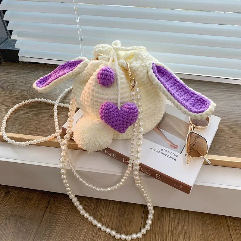 Strawberry Rabbit Crochet Wool Shoulder Bag Angel Wishes