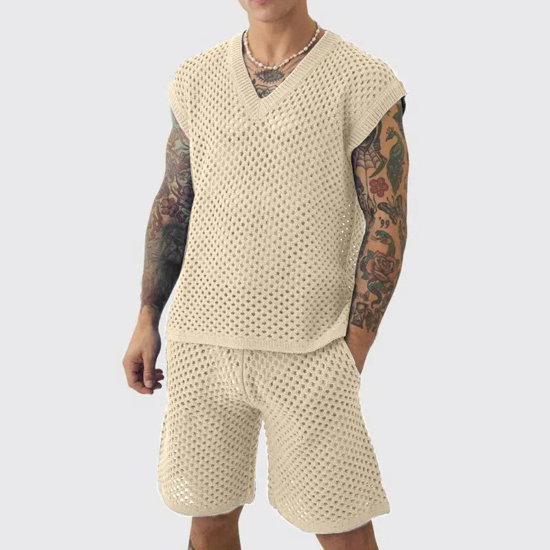 Men's V-neck Knitted Vest Shorts Suit Angel Wishes