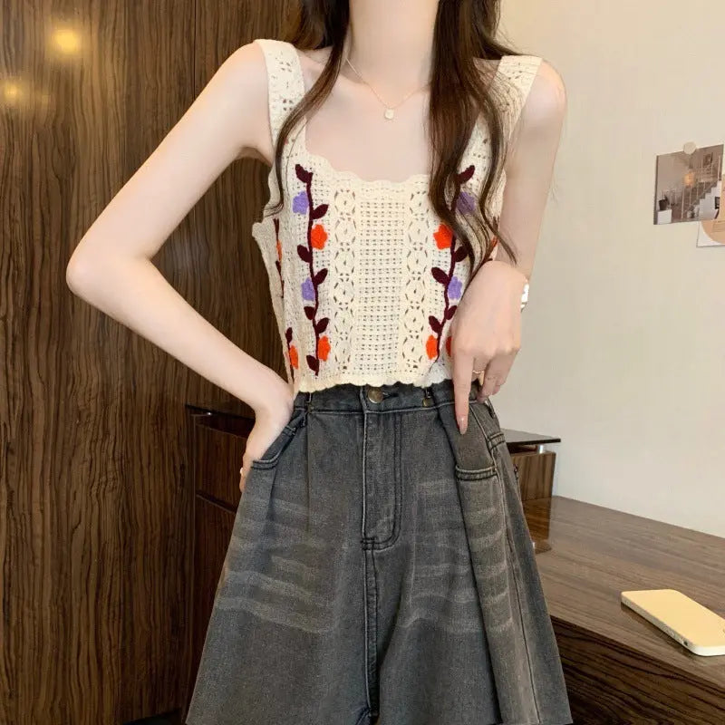 Women's Design Color Matching Knitted Hollow Vest Angel Wishes