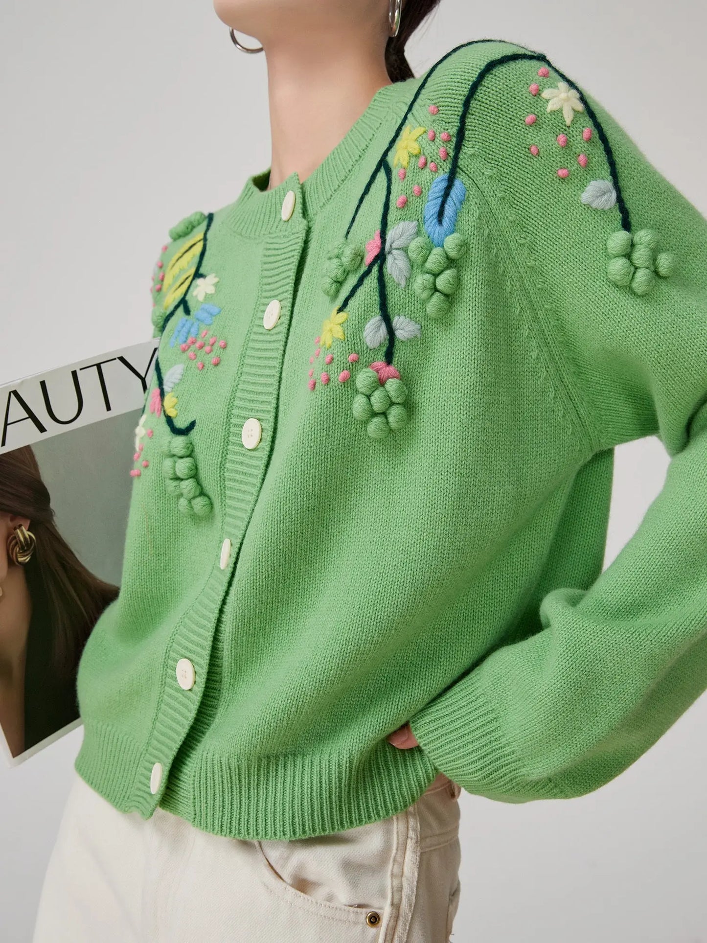 Handmade Three-dimensional Embroidered Knitted Cardigan For Women Angel Wishes