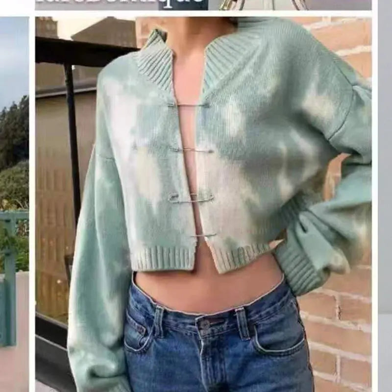 Tie-dye Pin Buckle Design Knitted Sweater Angel Wishes