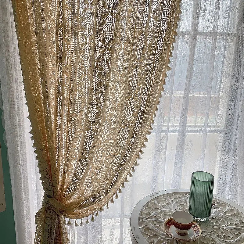 Cotton Linen Crochet Hollow Living Room Curtains Angel Wishes