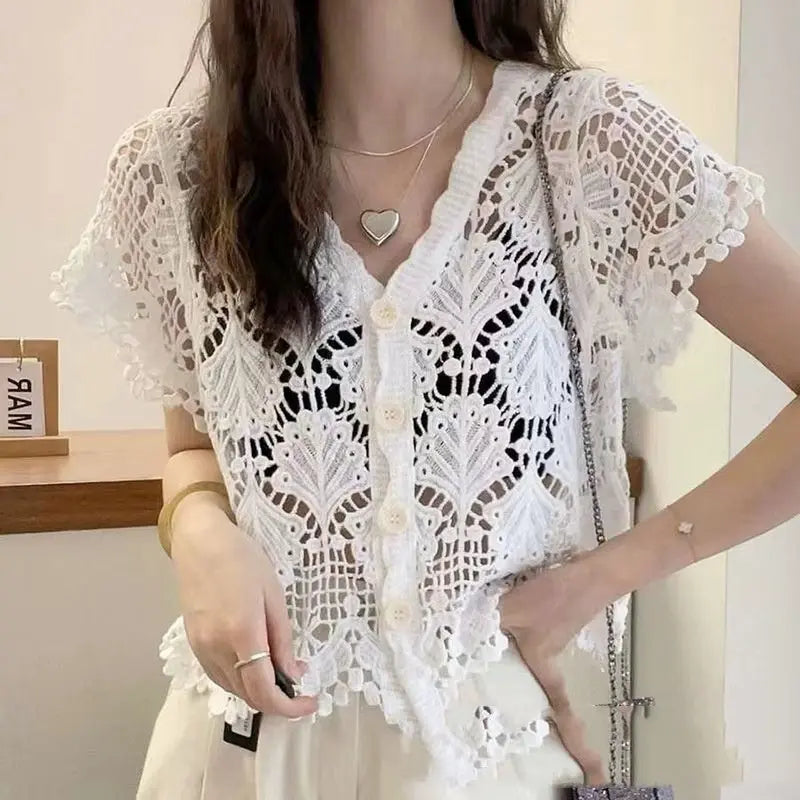 Crochet Thin Loose Long Sleeve top Angel Wishes