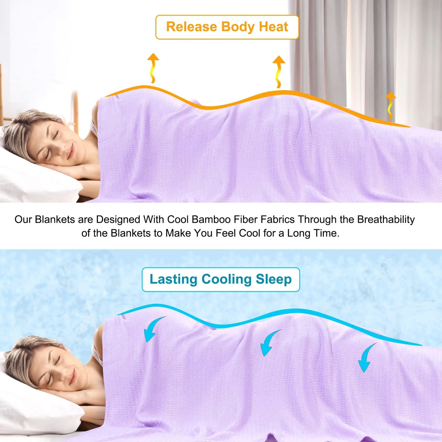PiccoCasa Cooling Bamboo Blanket All Seasons Breathable for Hot Sleepers, Soft and Lightweight for Bed, Sofa Thin Blanket Summer Keep Cool Light Gray Single 150x200cm Angel Wishes