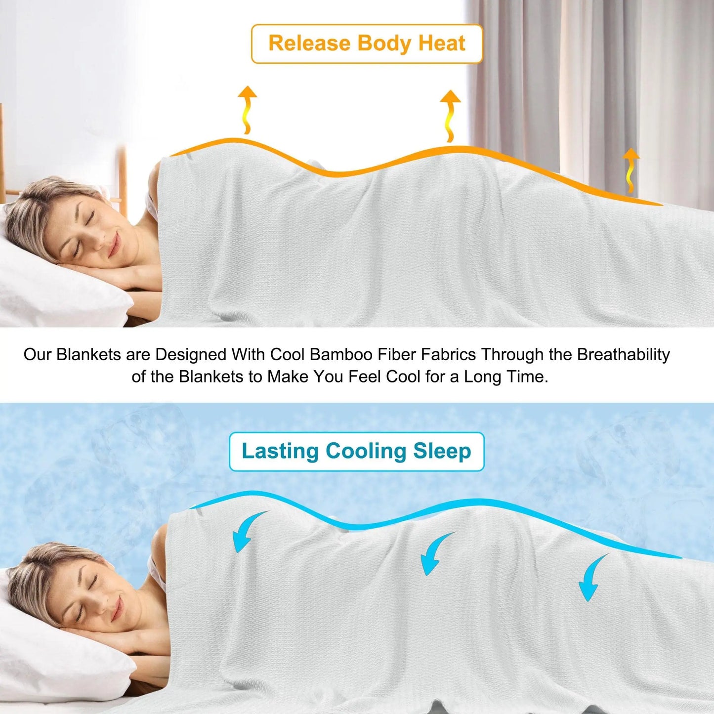 PiccoCasa Cooling Bamboo Blanket All Seasons Breathable for Hot Sleepers, Soft and Lightweight for Bed, Sofa Thin Blanket Summer Keep Cool Light Gray Single 150x200cm Angel Wishes